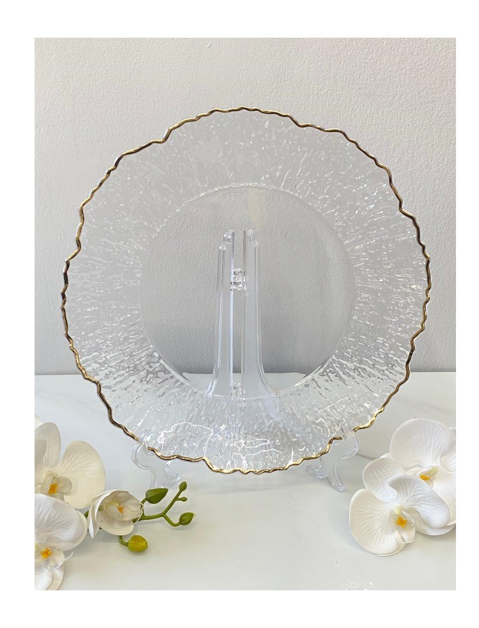 PLATO BASE TRANSPARENTE CON DORADO