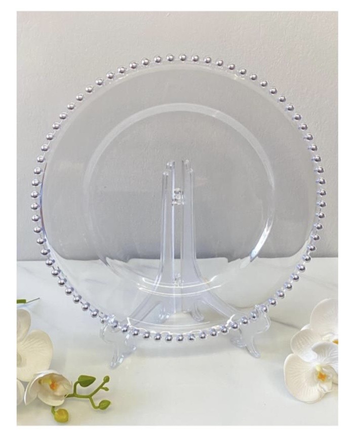 PLATO BASE TRANSPARENTE CON PLATEADO